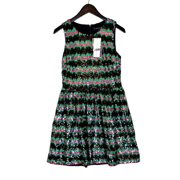 NWT $448 French Connection Mardi Gras Siberian Stripe Couture Sequin Party Dress - Picture 1 of 7